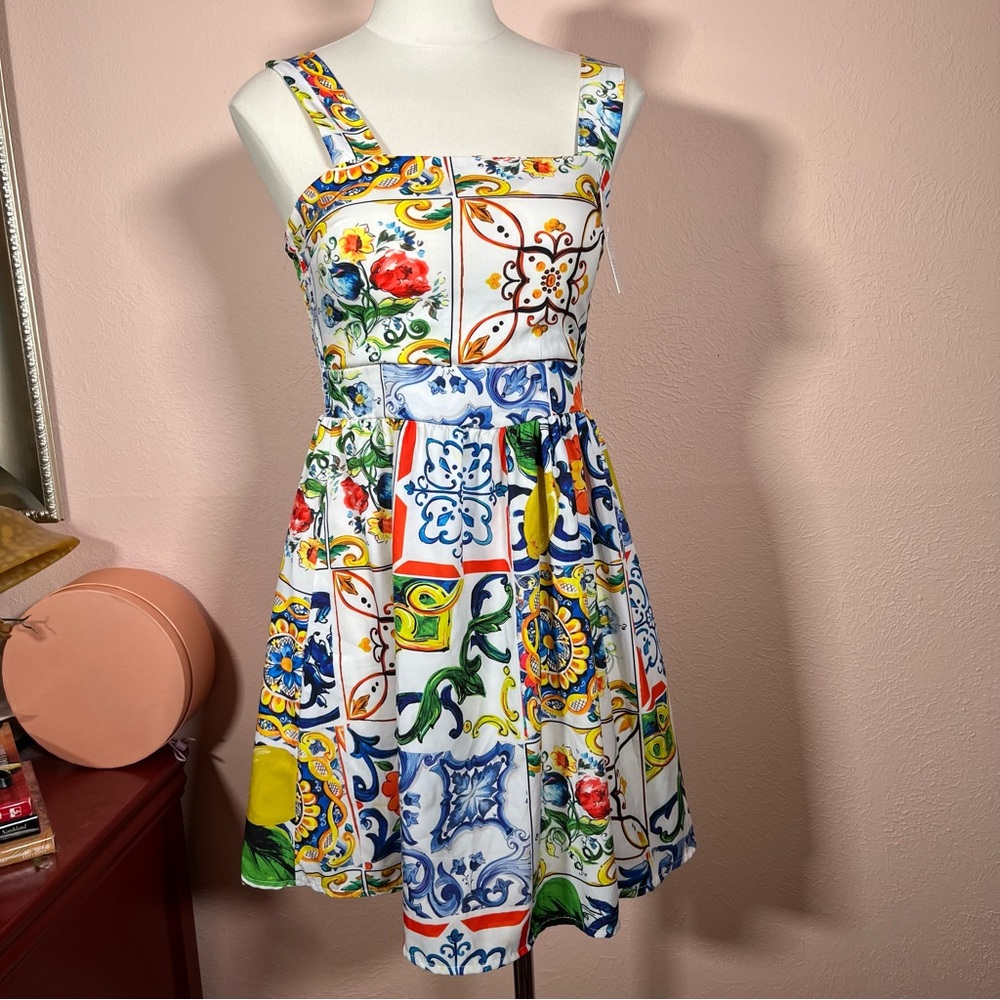 Vintage 90 Y2K Made in Italy Jewel tone Tile Patterned Mini Sun Dress dress